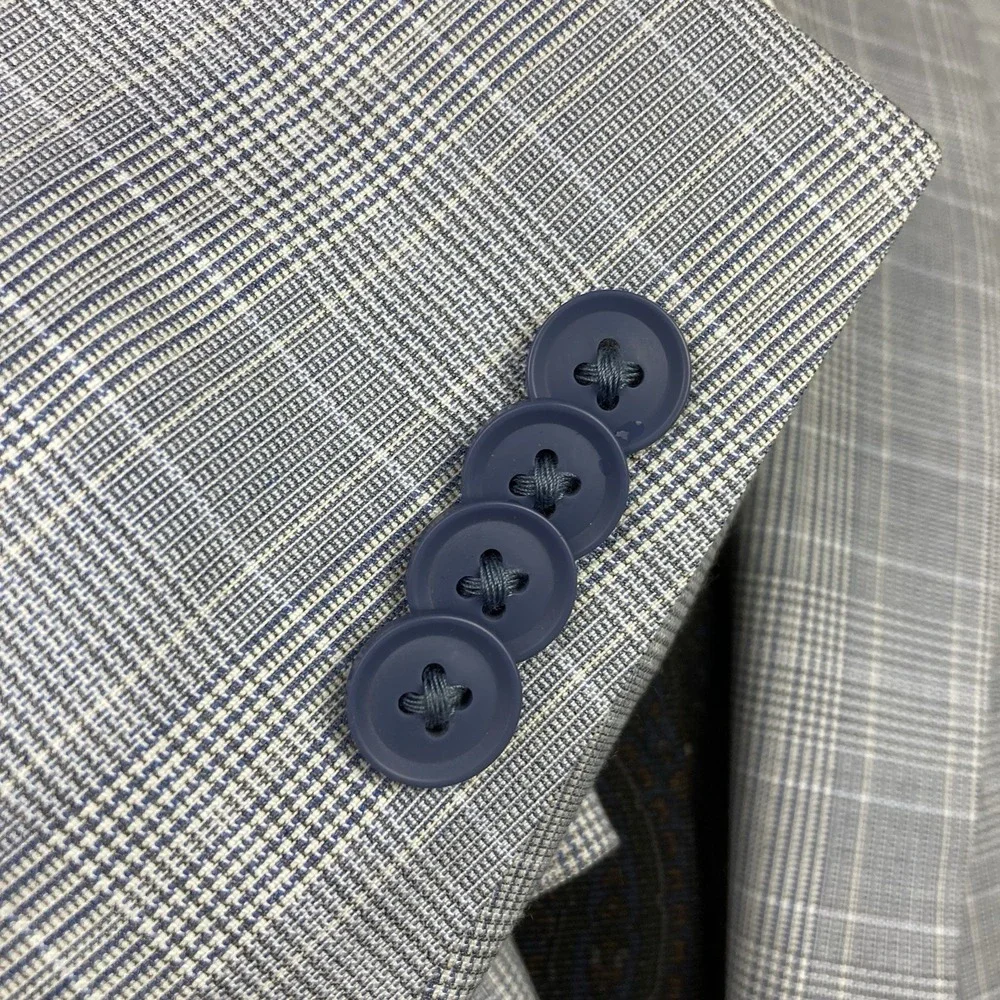 Alfani Men's Slim-Fit 2-pc Suit Jacket Stretch Plaid Size 38L Pants 30Wx30L Blue